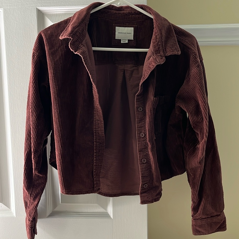 American Eagle Burgundy Button-Up Corduroy